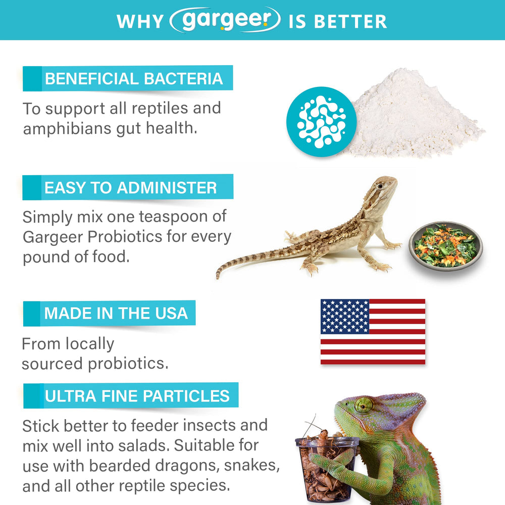 Gargeer Reptile Probiotics made-in-usa label signals trusted quality.