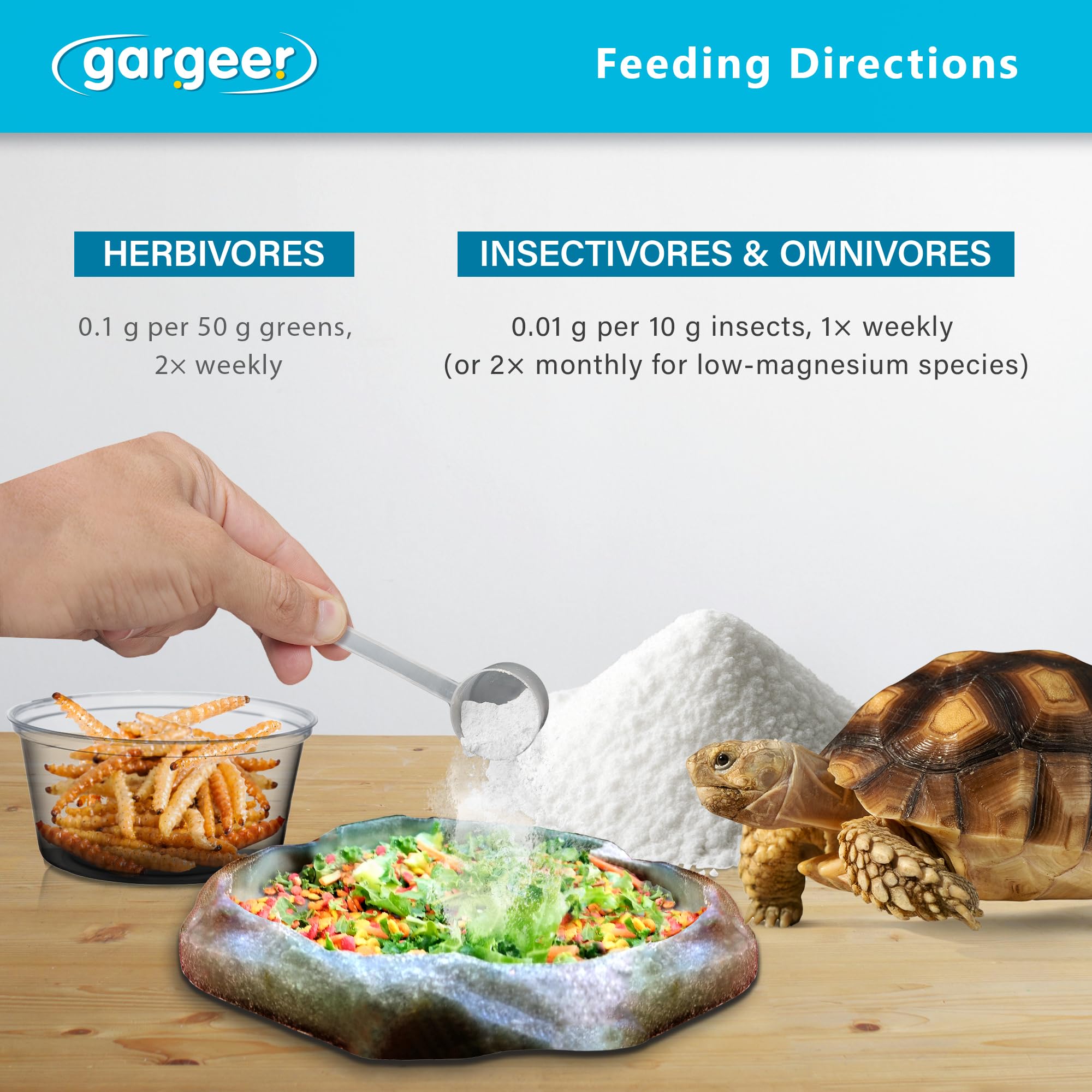 Gargeer Complete Mineral Reptile herpetologist-formulated mix supports overall reptile vitality.