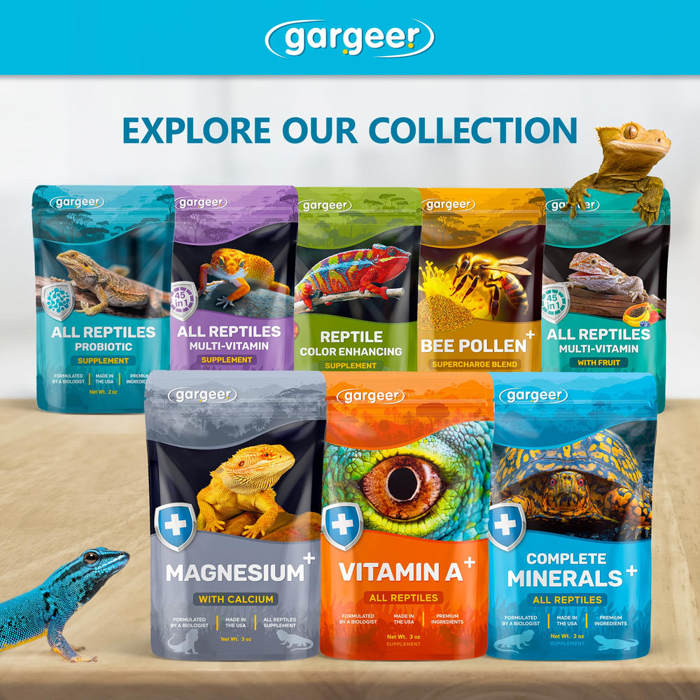 Gargeer Complete Mineral Reptile emphasizes shell and bone health through calcium-rich blend.