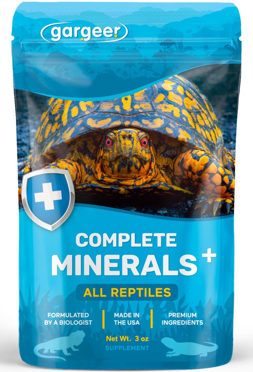 Gargeer Complete Mineral Reptile Supplement bottle supports strong bones and healthy shells.