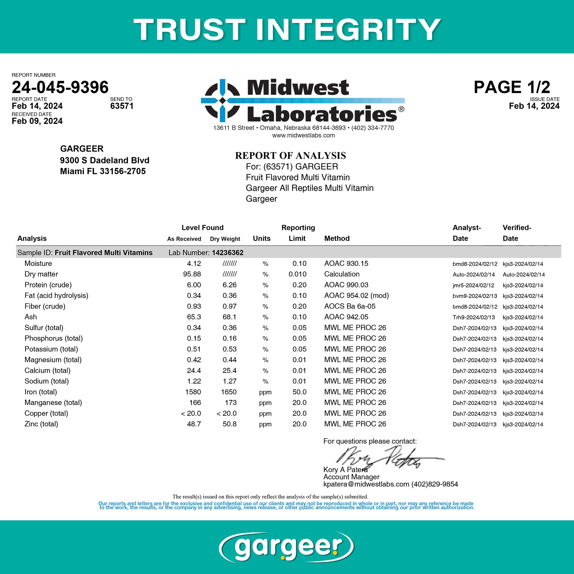 Gargeer mineral matrix highlights essential minerals for electrolyte balance.