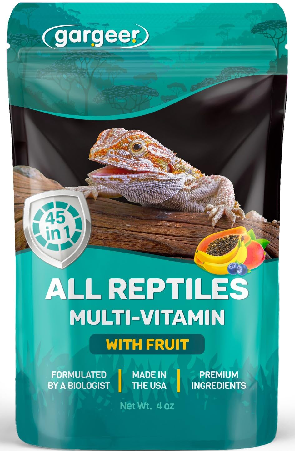 Gargeer multi-vitamin bottle front for easy reptile dosing.