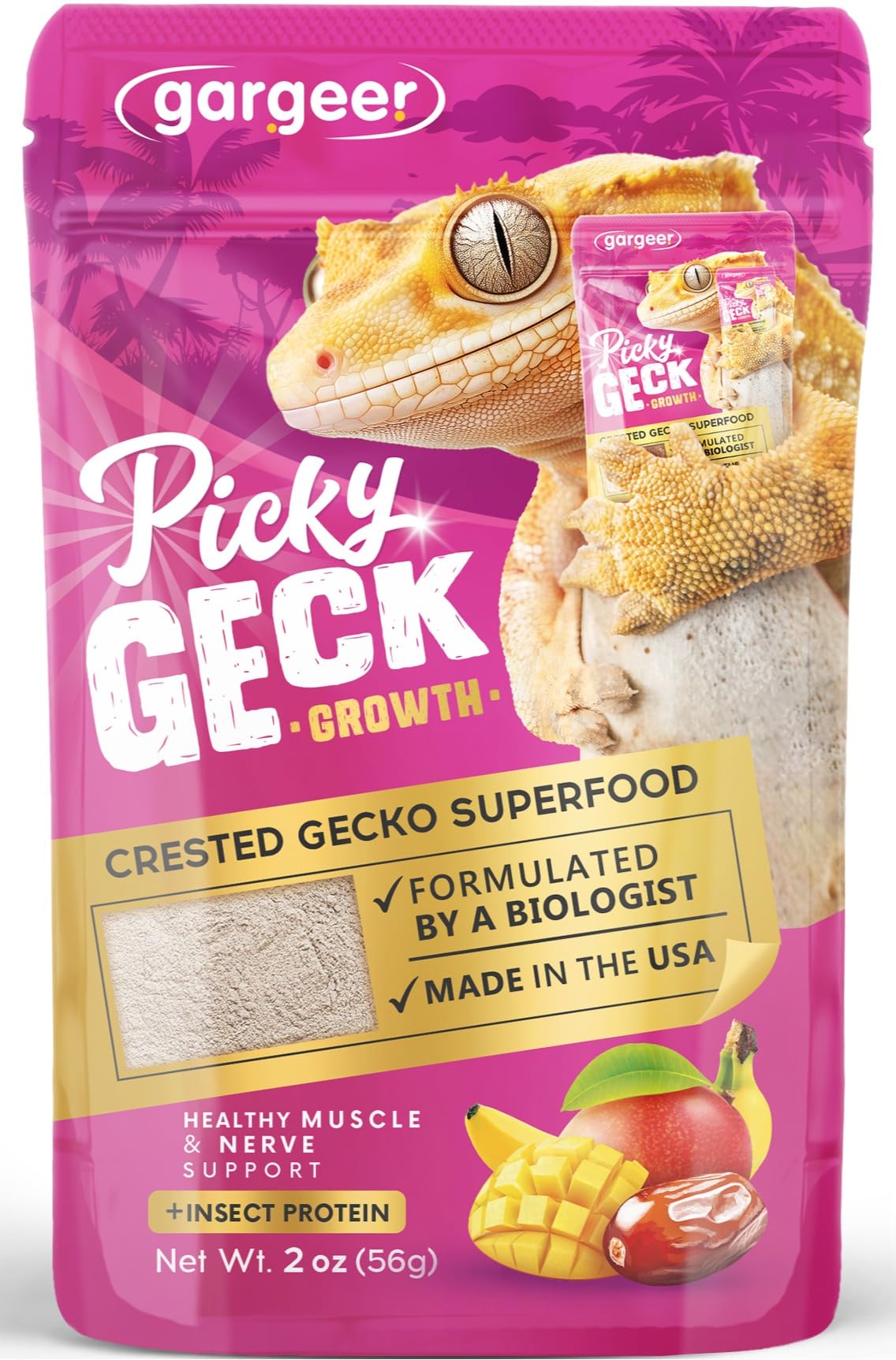 Gargeer Picky Geck Growth bag-front highlighting premium ingredients for balanced nutrition.