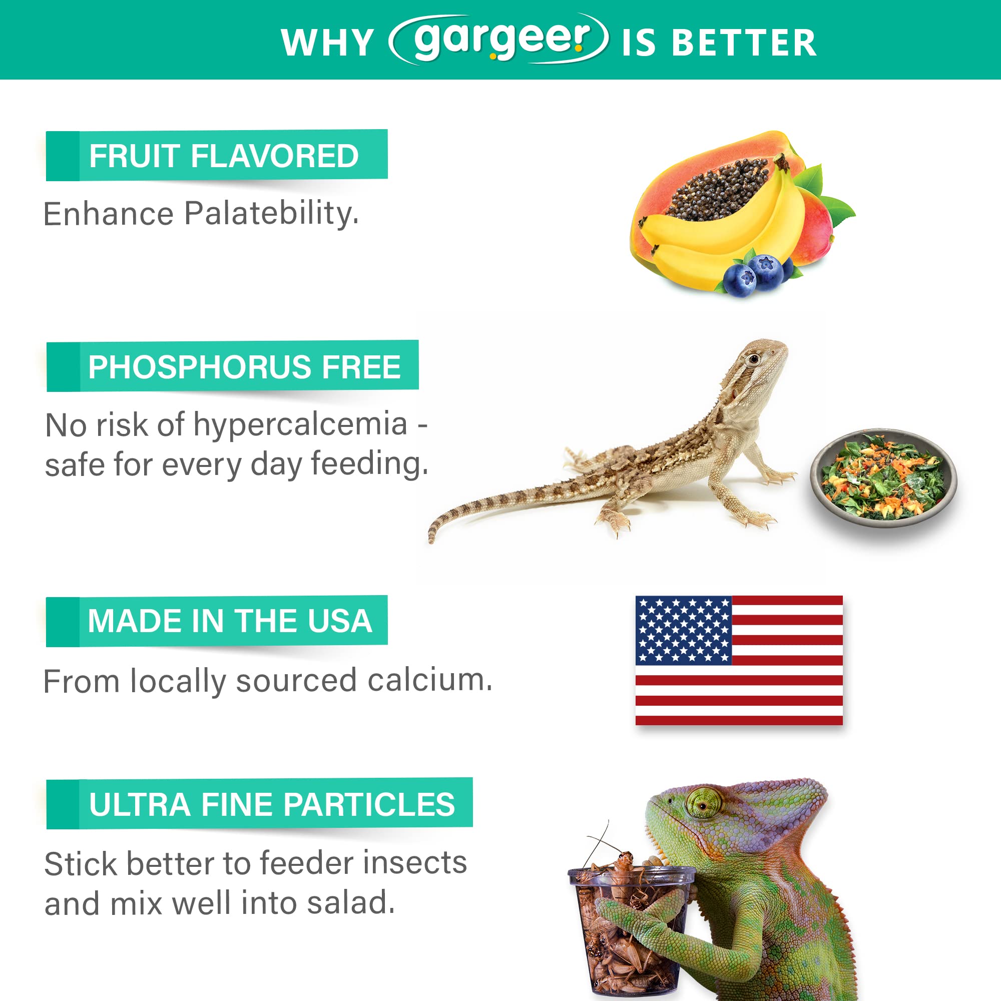 Gargeer reptile dusting on food bowl shows ready-to-use application.