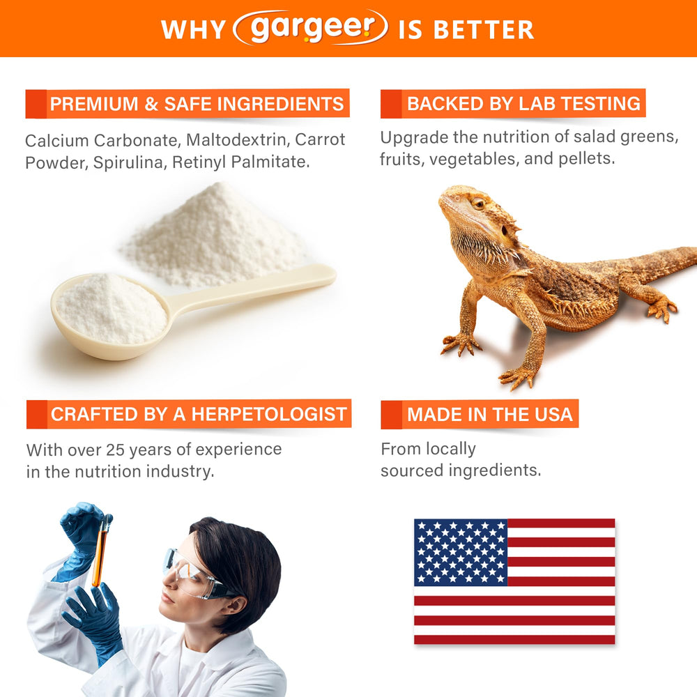 Gargeer Vitamin A Plus salad mix shows effortless integration into reptile meals.