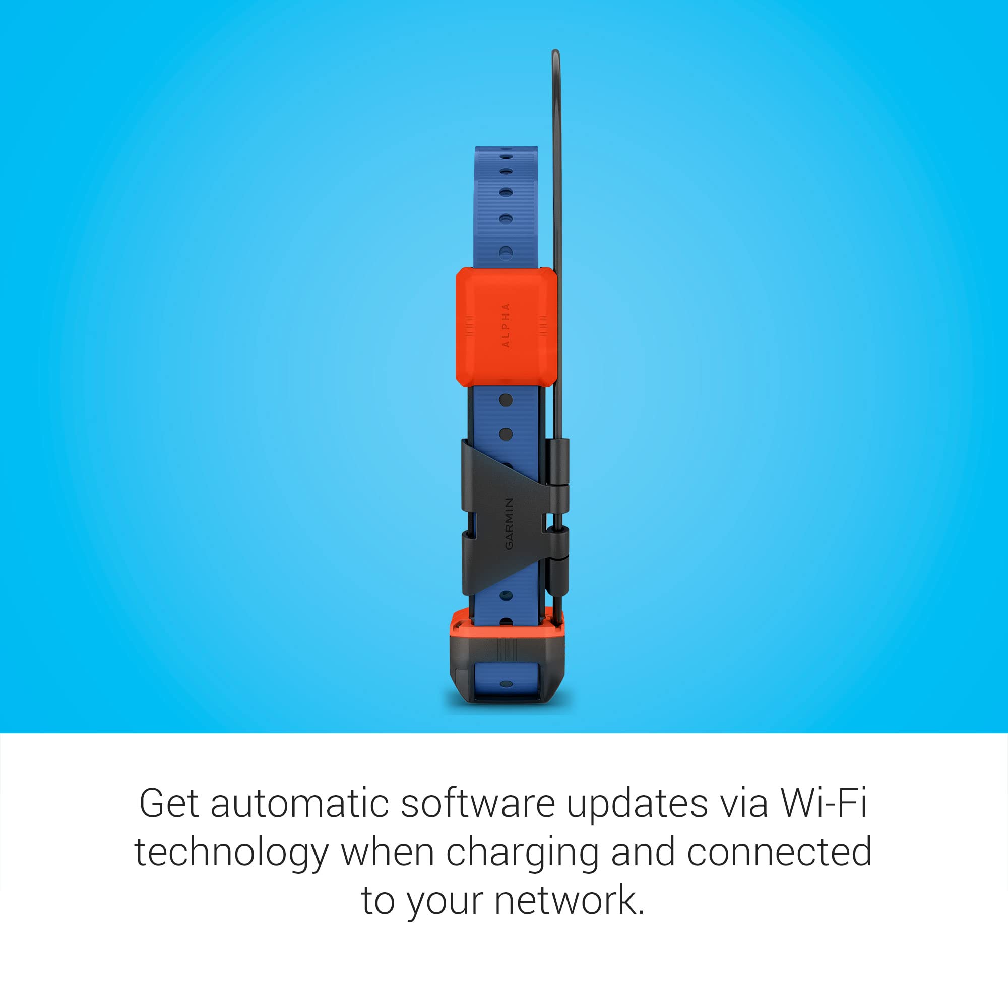 Garmin Alpha T 20 Wi-Fi auto-update badge shows latest software.