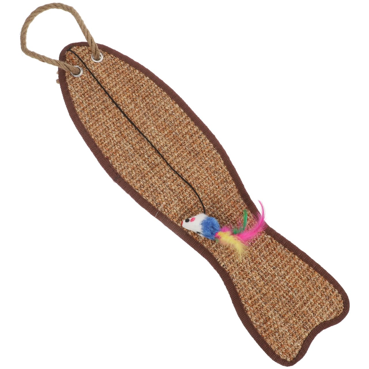 Garneck fish-shaped sisal scratchpad on door hanger for engaging play and claws