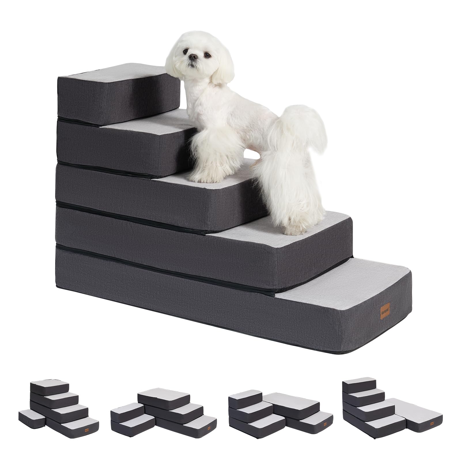 Garnpet 5-Step adjustable dog stairs provide stable high bed access for pets.
