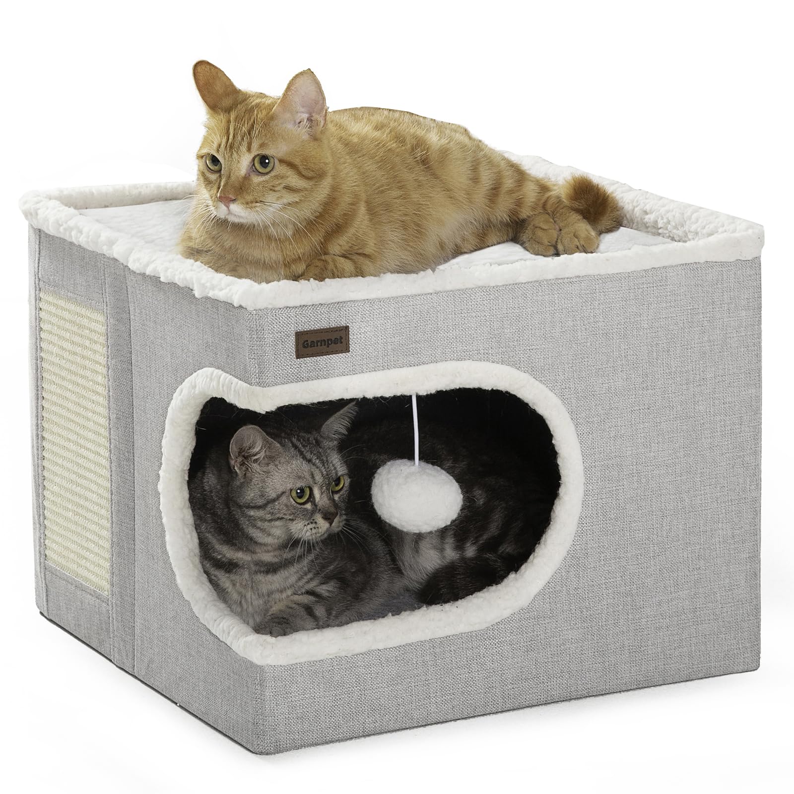 Garnpet cat bed cube house front view for cozy indoor lounging.