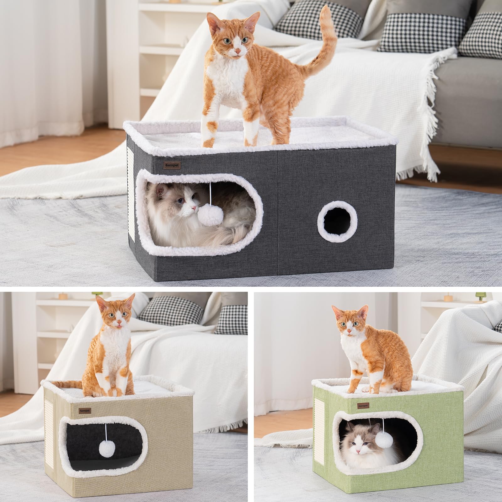 Garnpet cat bed cube house scratch-pad emphasizing enrichment and safe scratching