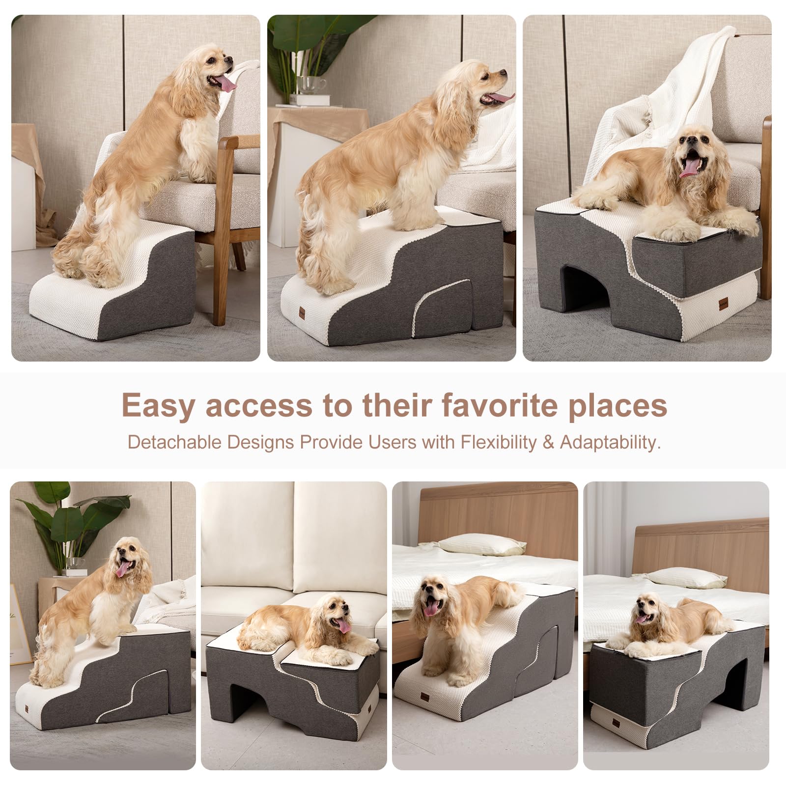 Garnpet dog stairs 5-step open highlights adjustable height for high furniture