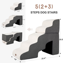 Garnpet dog stairs folded into bed demonstrates space-saving portability