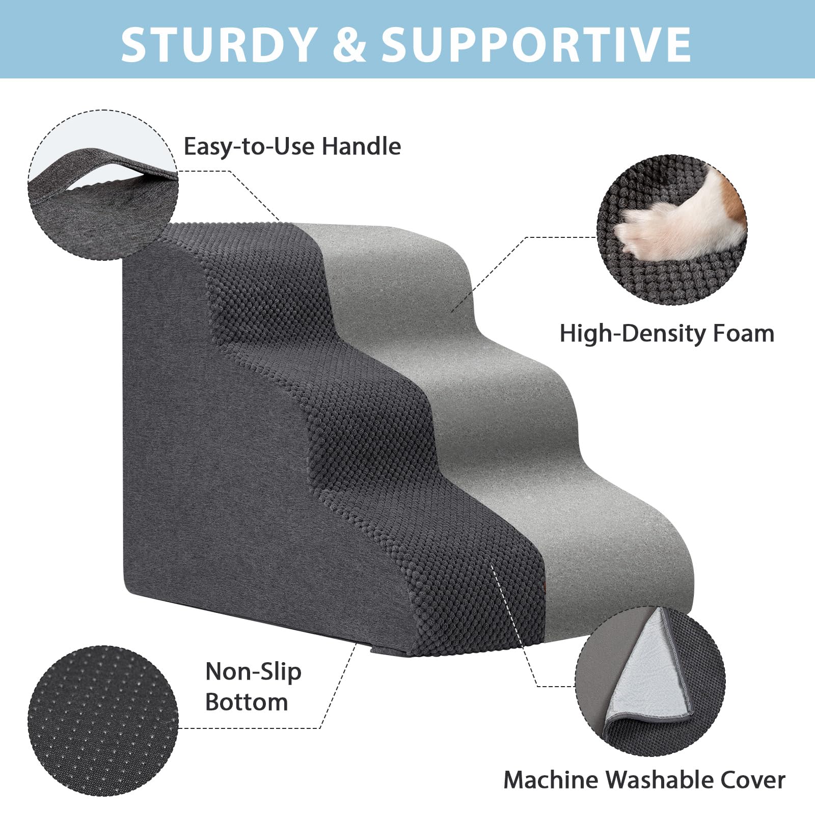 Garnpet dog stairs portable and easy to assemble for quick room changes.