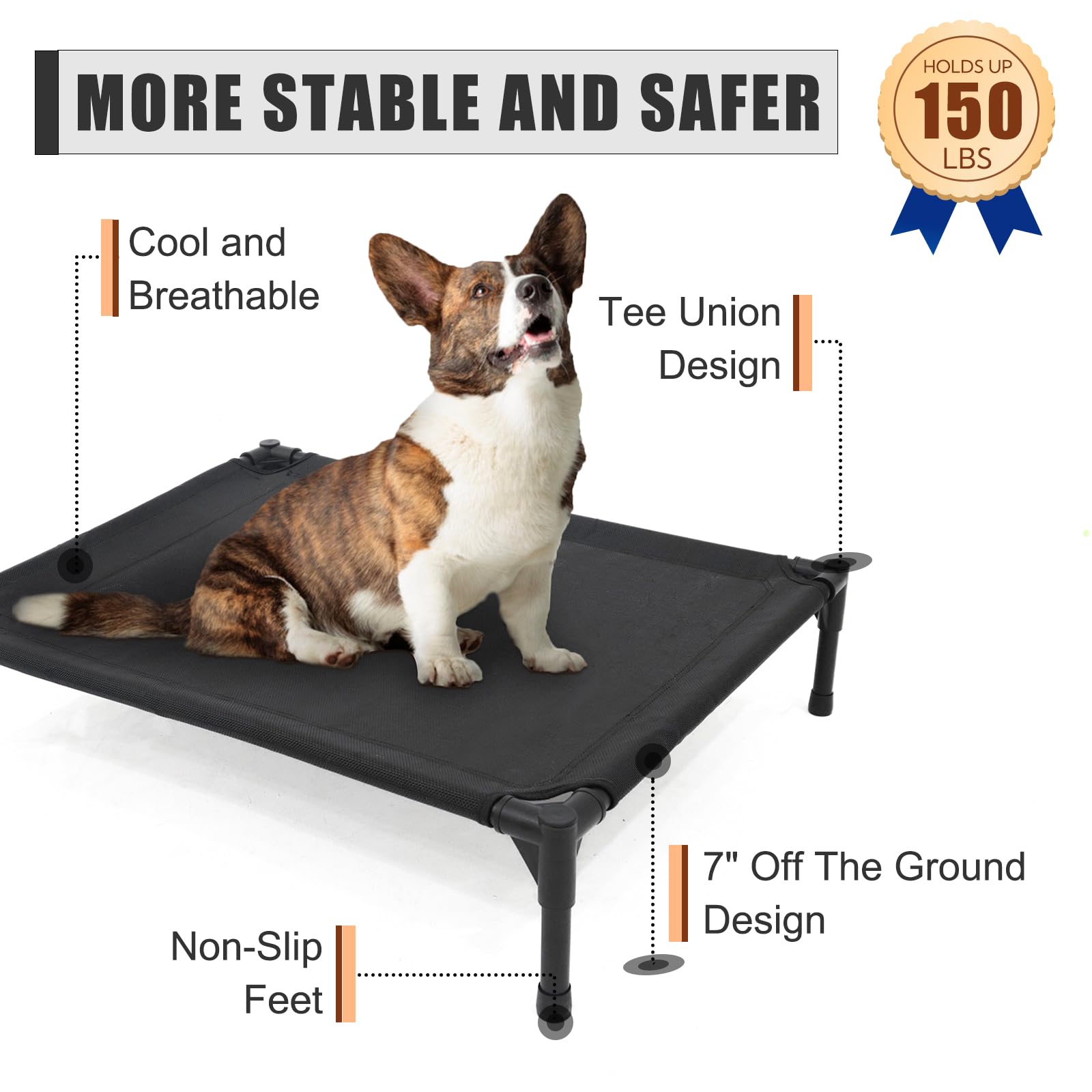 Garnpet elevated dog bed dimensions 32 by 25 inches for medium dogs up to 150 lbs.