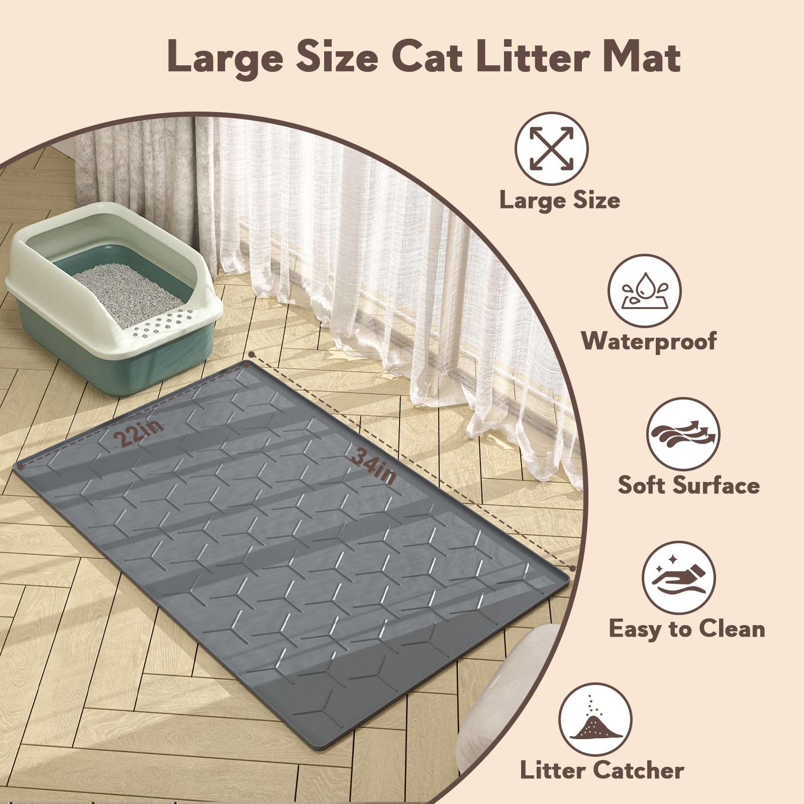Garoopion litter mat is easy to clean with vacuum or rinse