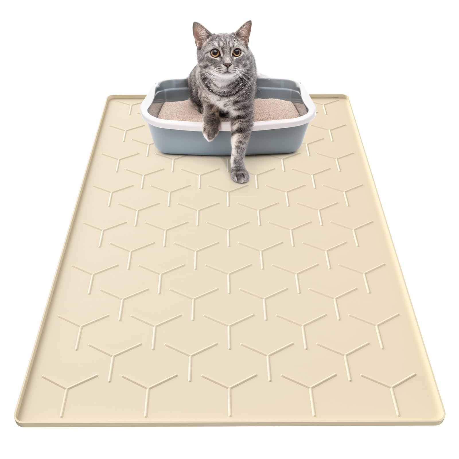 Garoopion silicone cat litter mat top-down view shows large coverage to reduce tracking.