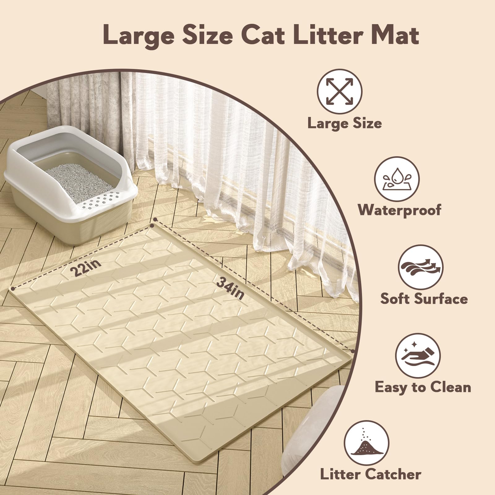Garoopion silicone cat litter mat easy-clean surface for quick maintenance.