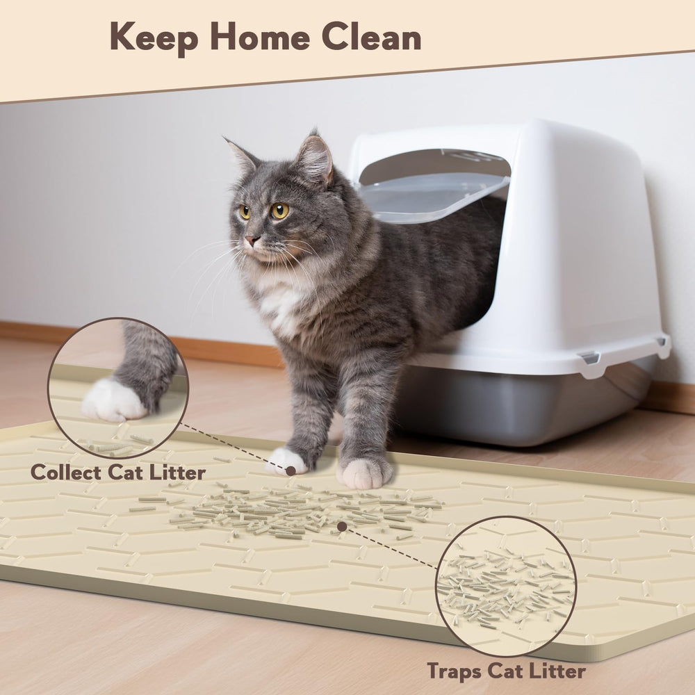 Garoopion silicone cat litter mat raised edges close-up highlight leakproof design.