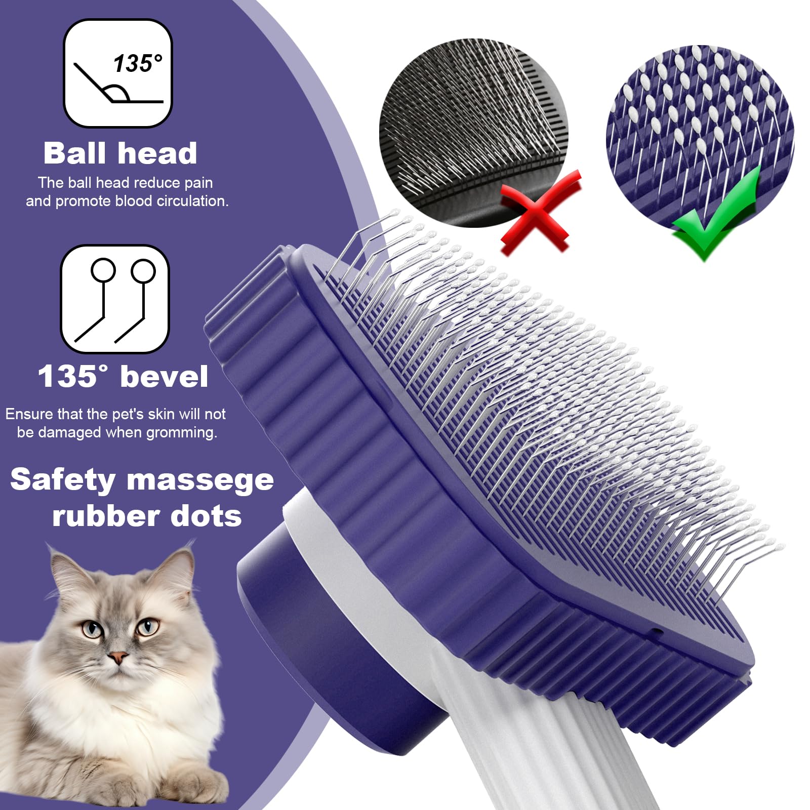 Garstor Cat Brush pins closeup with rounded tips for skin-safe grooming