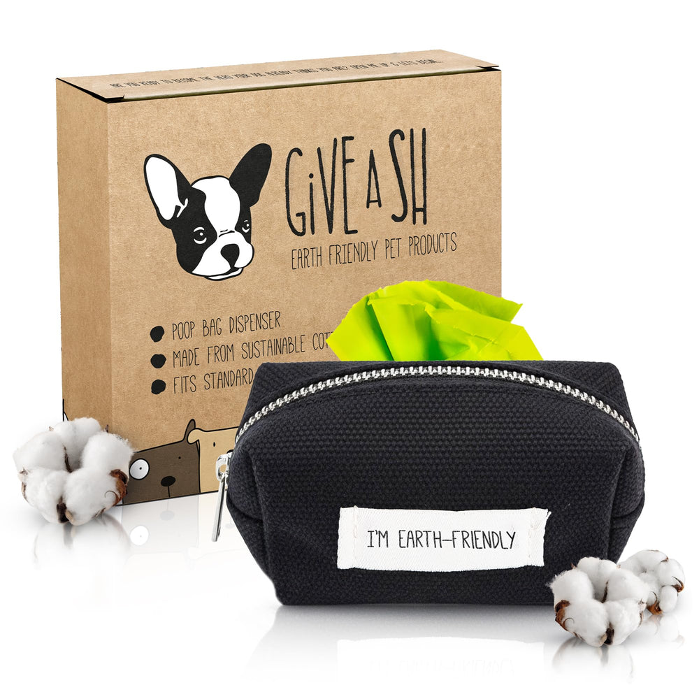 G.A.S black poop bags holder with carabiner for secure leash attachment and quick bag access.