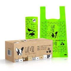 G.A.S certified compostable dog poop bags with handles in box for convenient walks.
