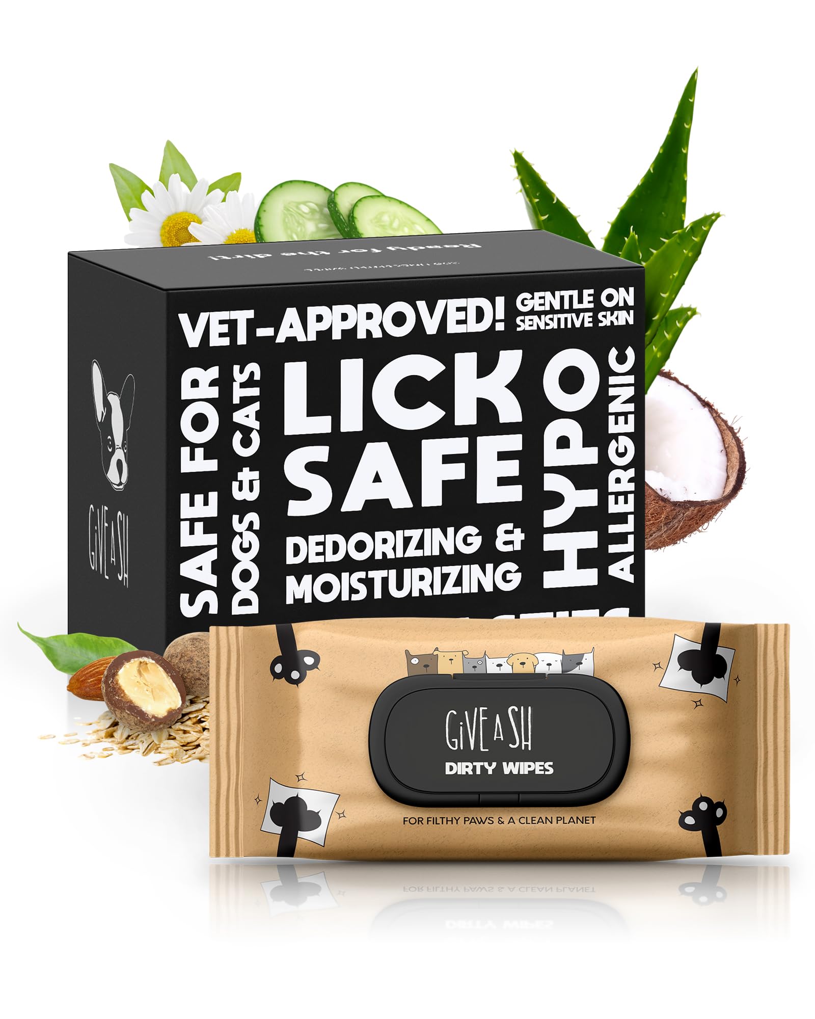 G.A.S Lick-Safe, toallitas diarias para perros y gatos, pack de 100, limpieza rápida.