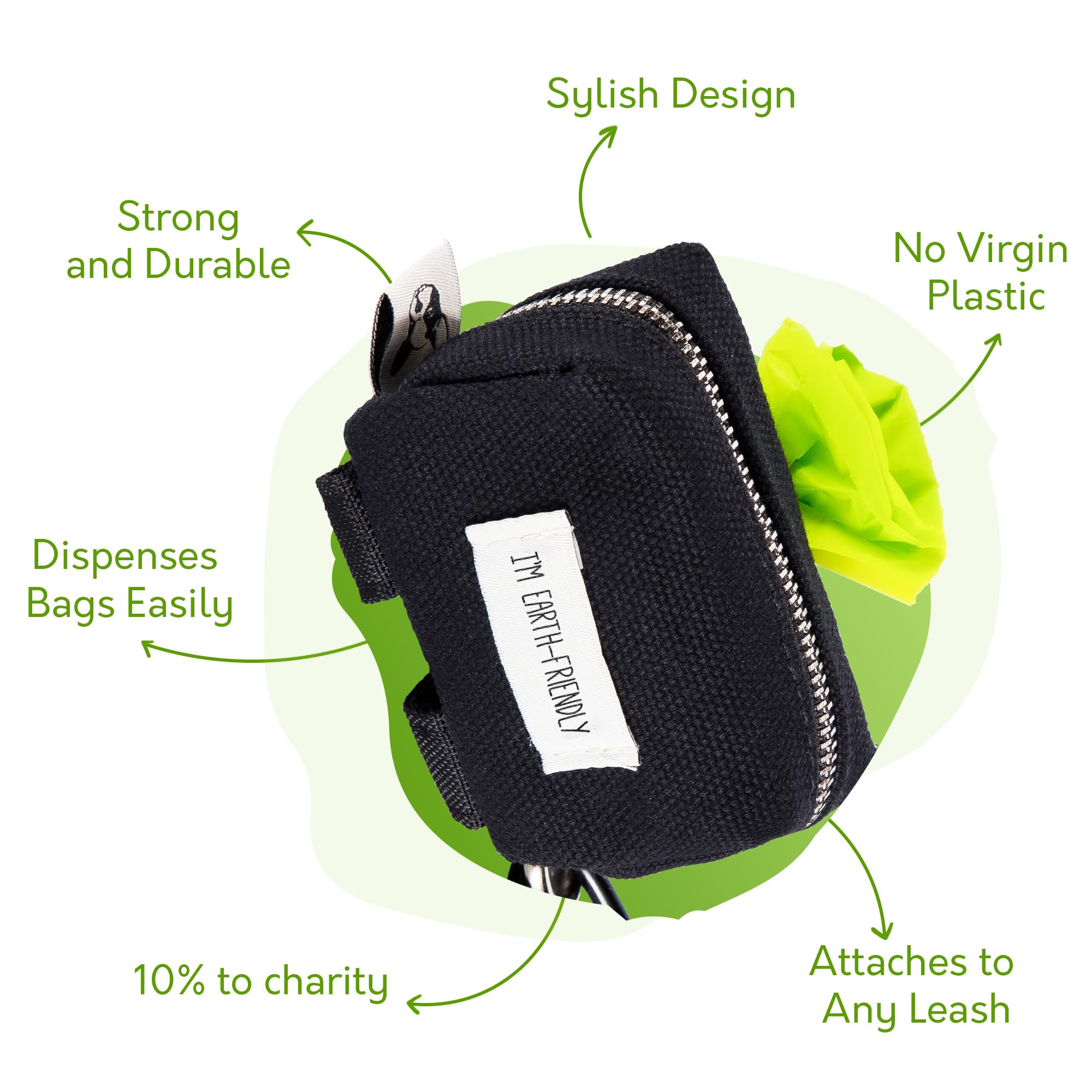G.A.S poop bag holder attaches easily to fabrics with Velcro for versatile use.