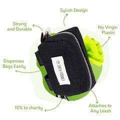 G.A.S poop bag holder attaches easily to fabrics with Velcro for versatile use.