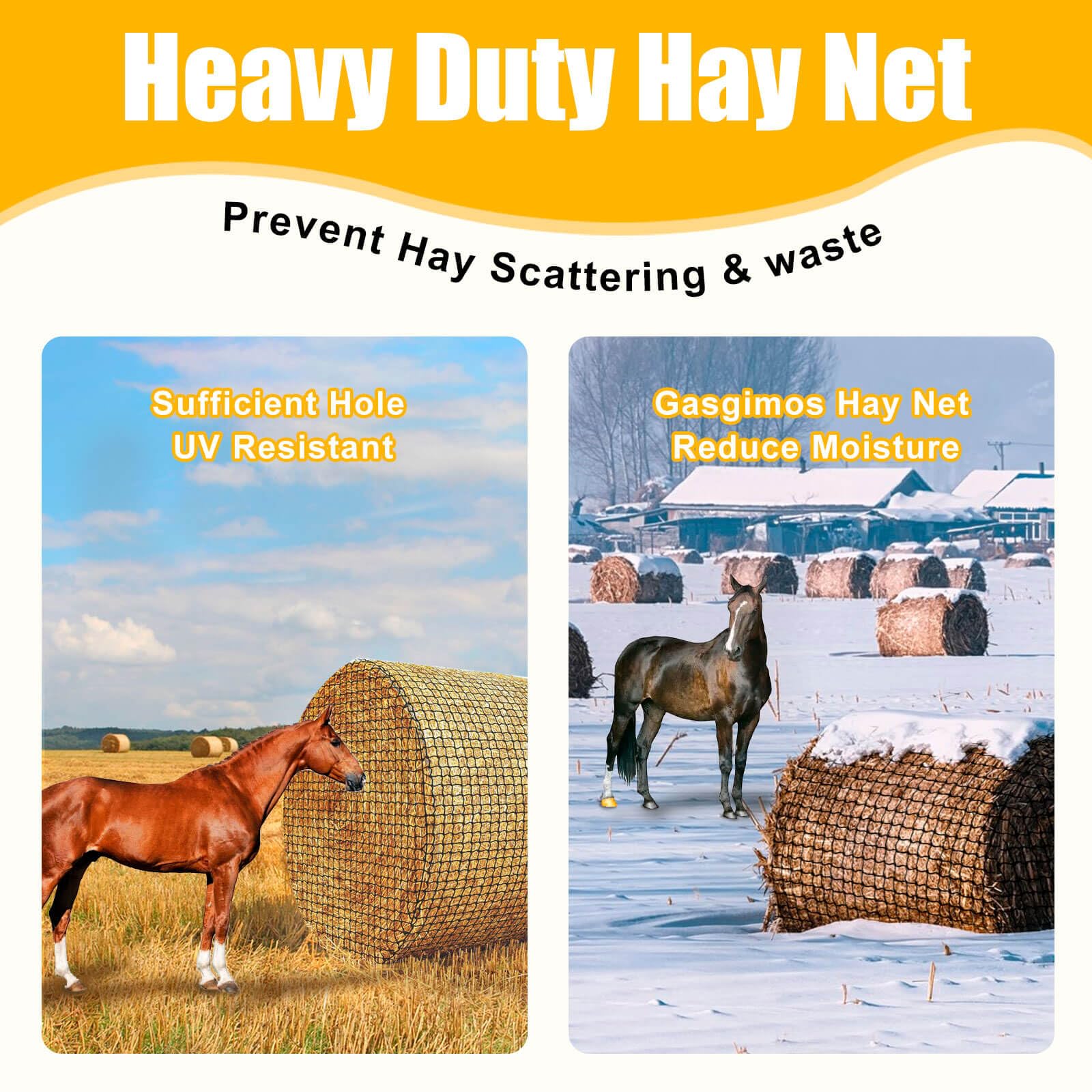 Gasgimos hay net outdoor durability closeup emphasizes weather-ready design.