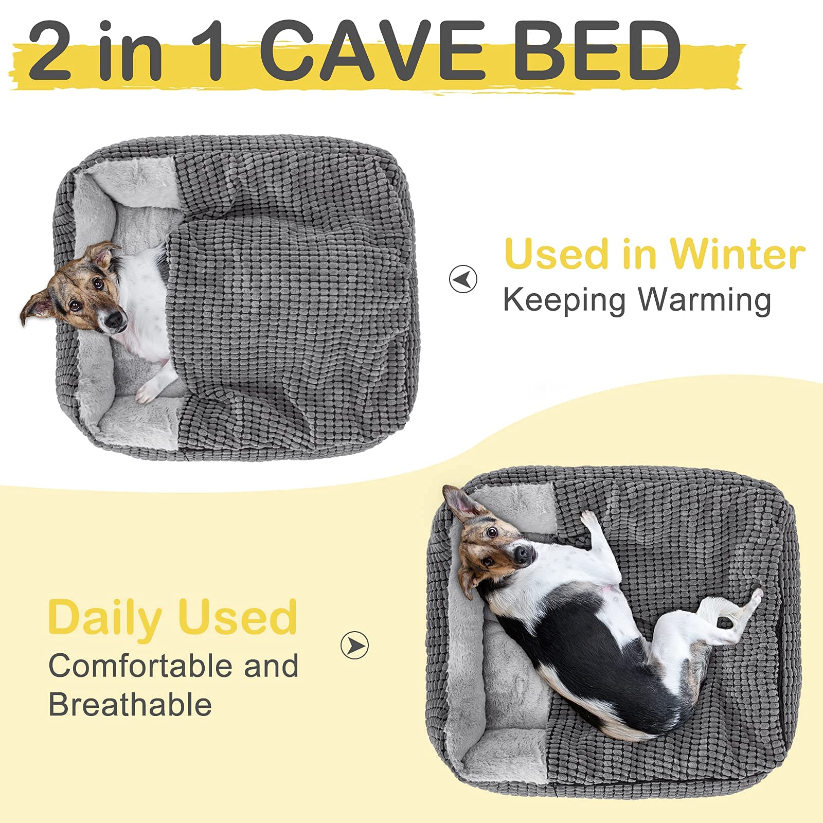 GASUR dog bed blanket-attached feature adds warmth and security