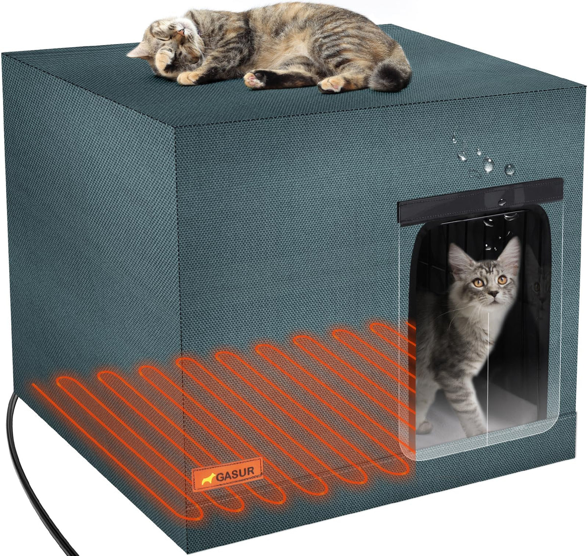 GASUR Large Heated Cat House exterior shows weatherproof shell protecting outdoor cats.