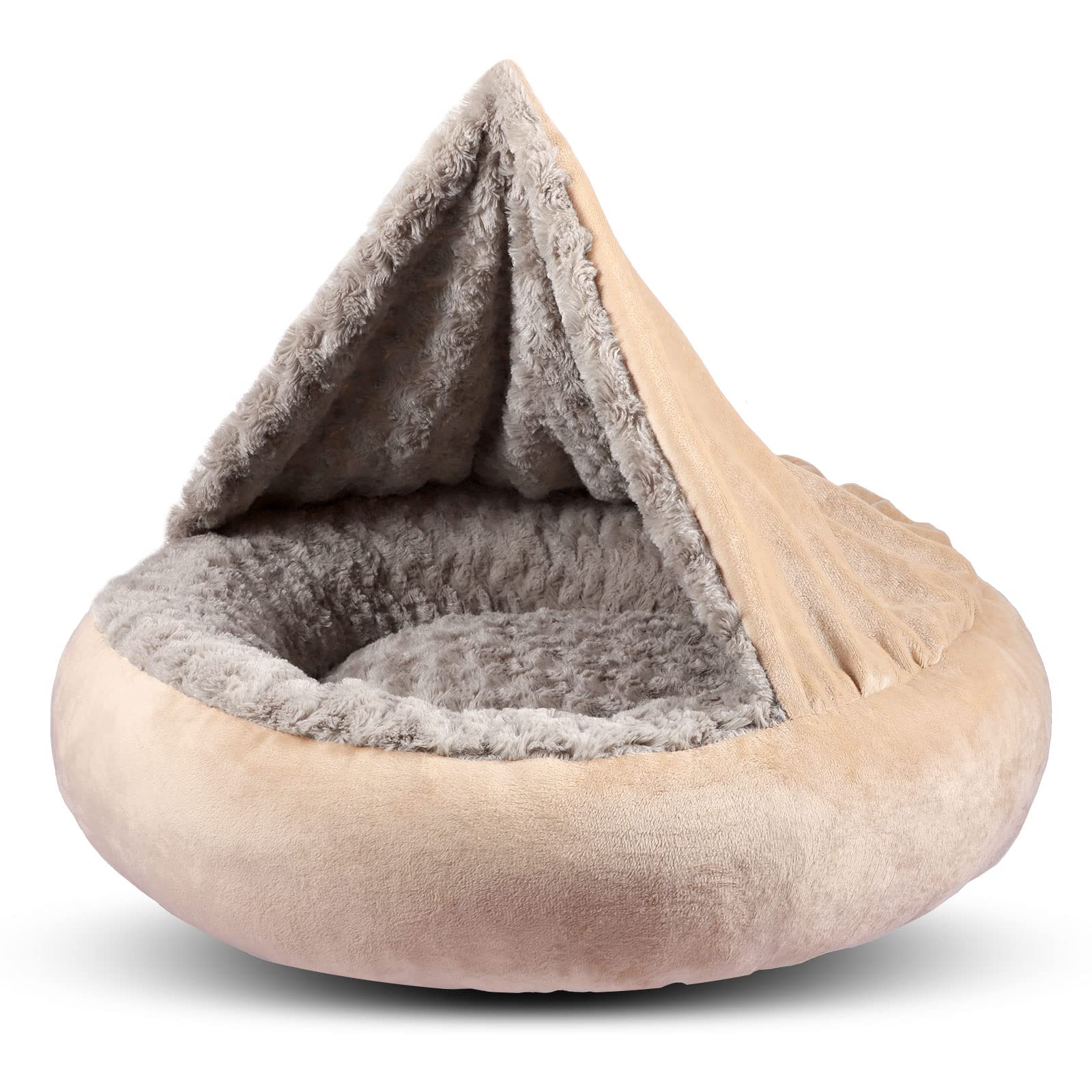 GASUR small-dog-cat-bed hooded-blanket detail offers secure den-like comfort for anxious pets.
