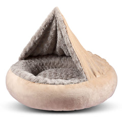 GASUR small-dog-cat-bed hooded-blanket detail offers secure den-like comfort for anxious pets.