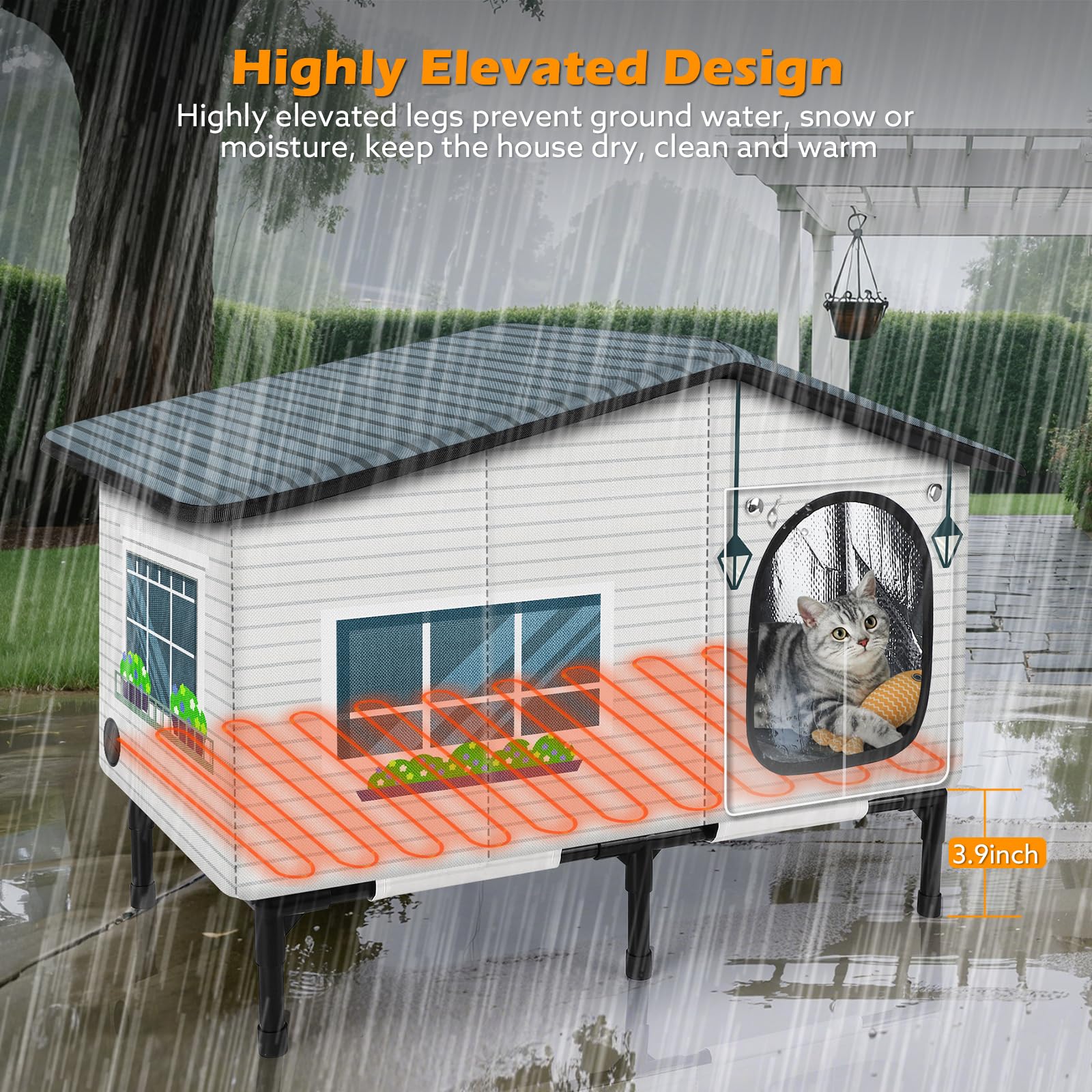 GASUR Weatherproof Cat House door curtain blocks drafts while cats observe outside