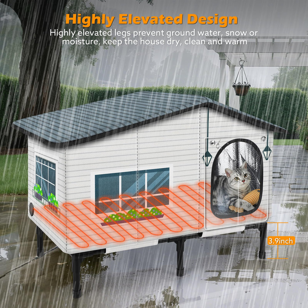 GASUR Weatherproof Cat House door curtain blocks drafts while cats observe outside