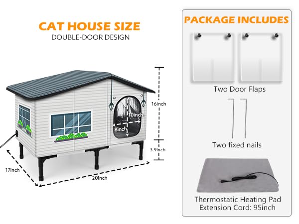 GASUR Weatherproof Cat House dual-entry doors offer safe escape routes