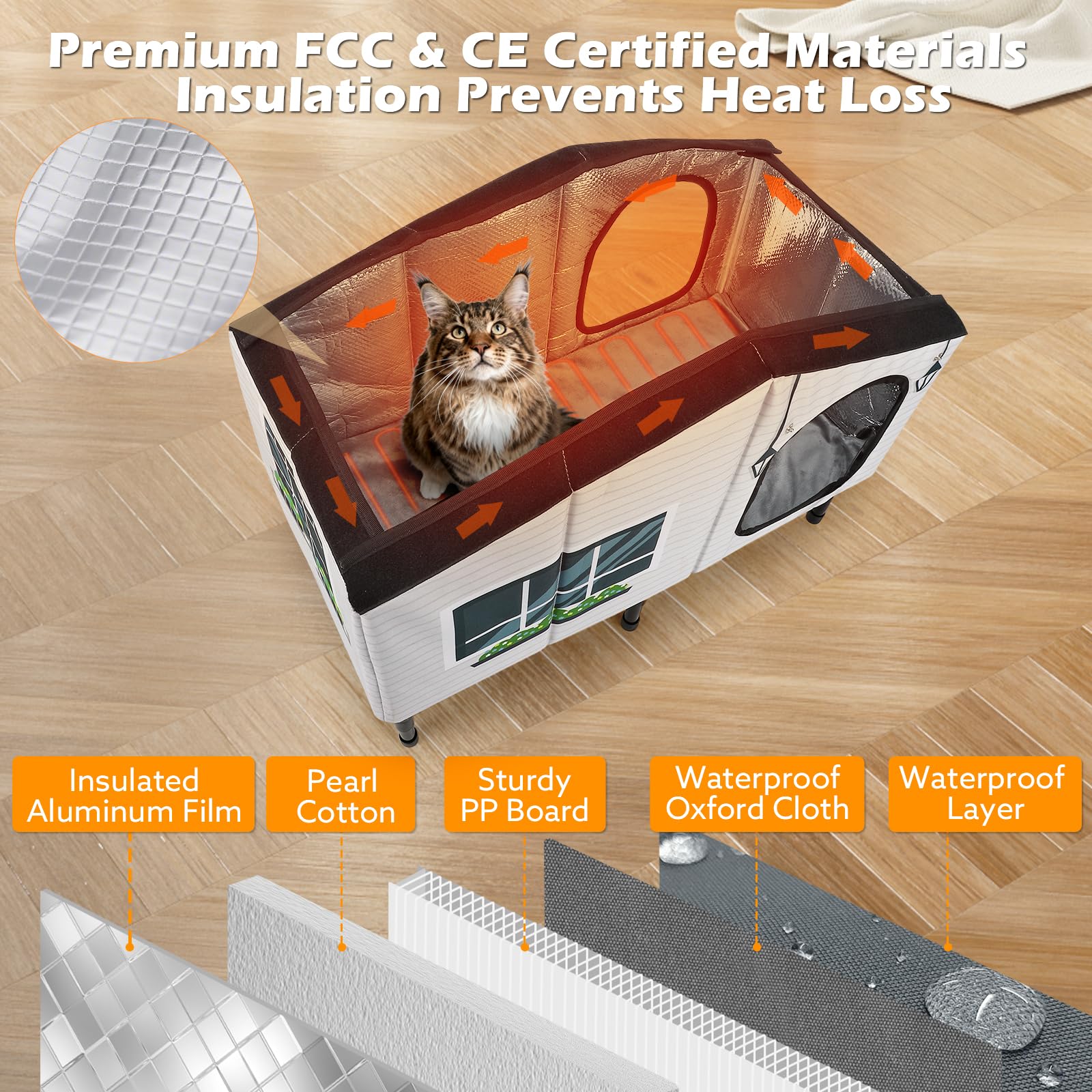 GASUR Weatherproof Cat House heated pad inside provides cozy warmth for outdoor cats