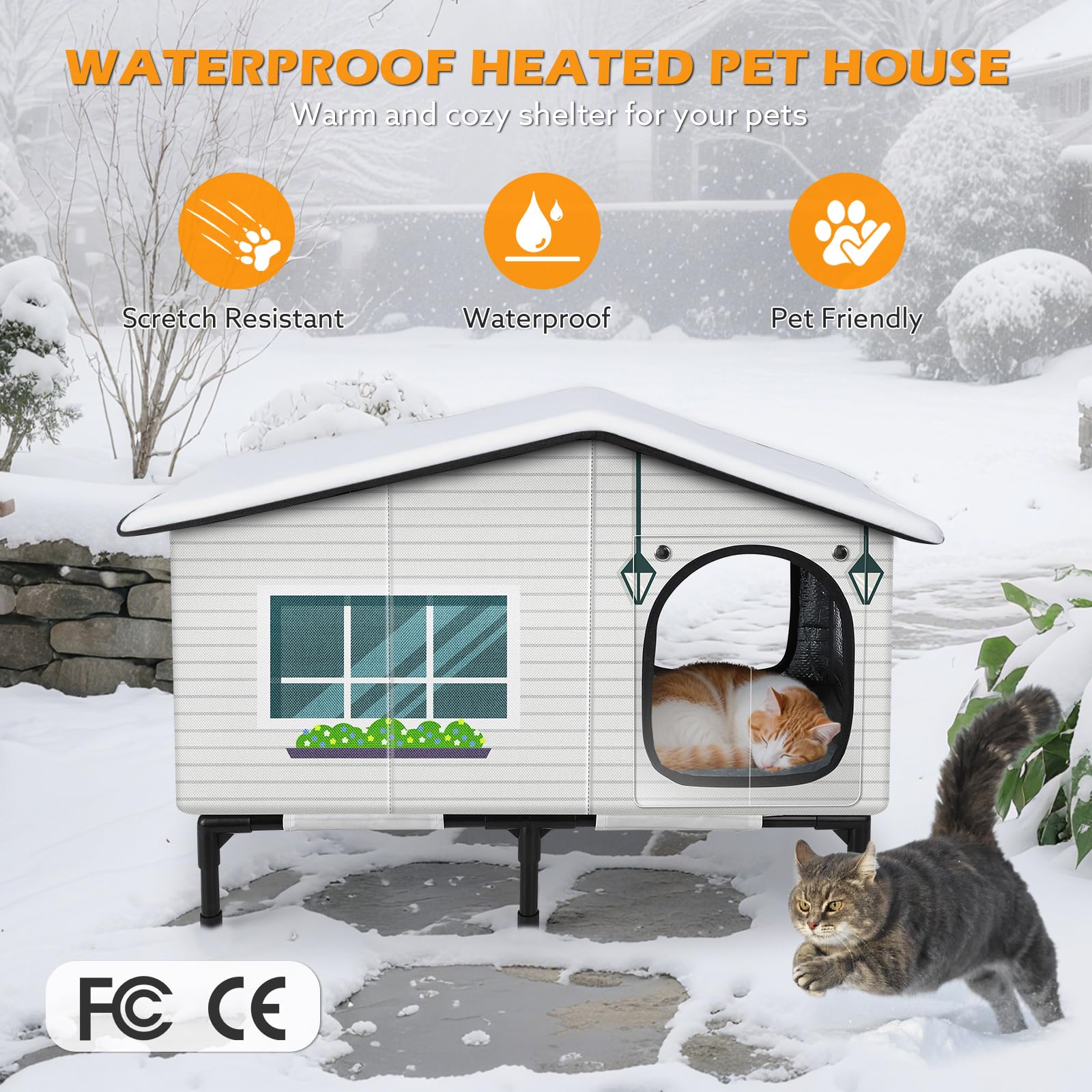 GASUR Weatherproof Cat House insulated walls emphasize heat retention