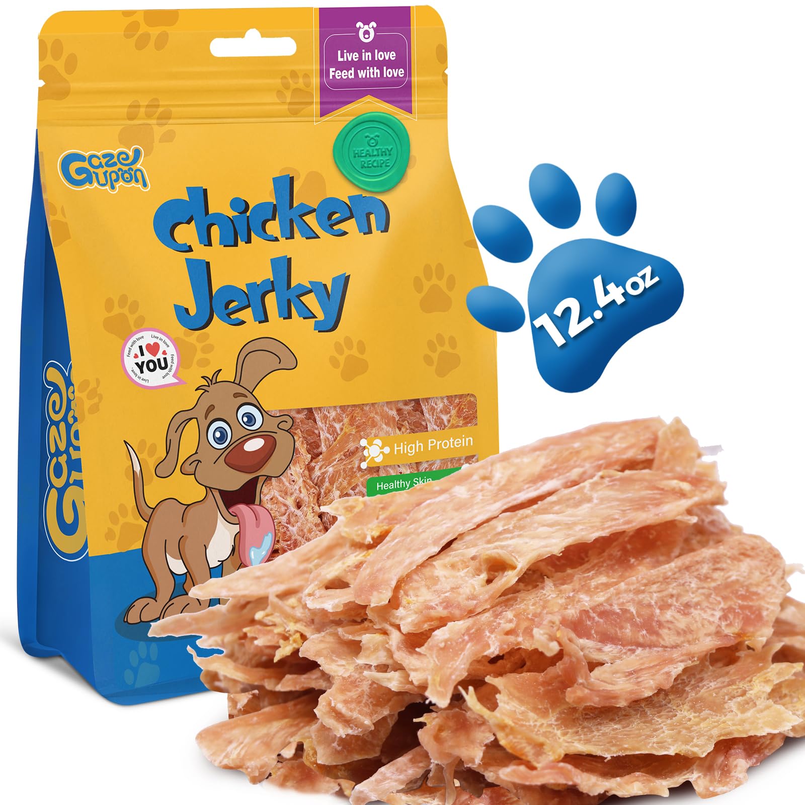 GazeUpon Chicken Jerky bag close-up with real chicken aroma for training.
