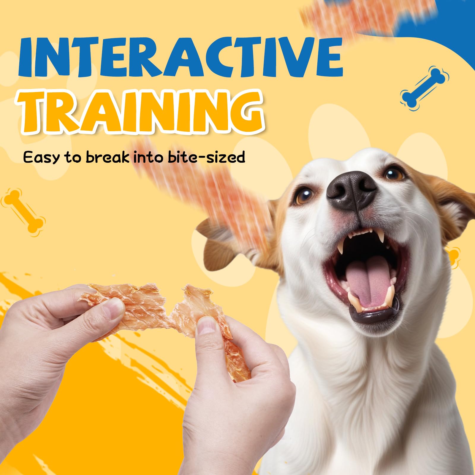 GazeUpon dog enjoying jerky, emphasis on protein-rich snack.