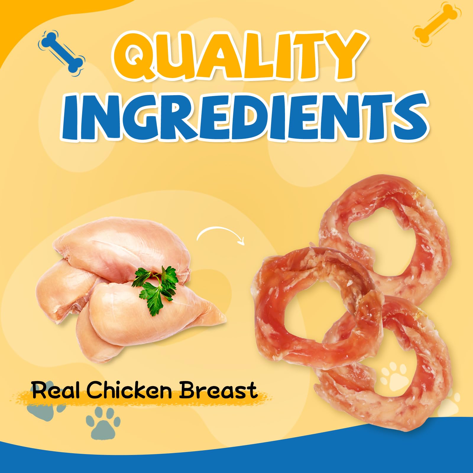 Gazeupon Chicken Jerky Rings closeup reveals lean protein and chewy texture for rewards.