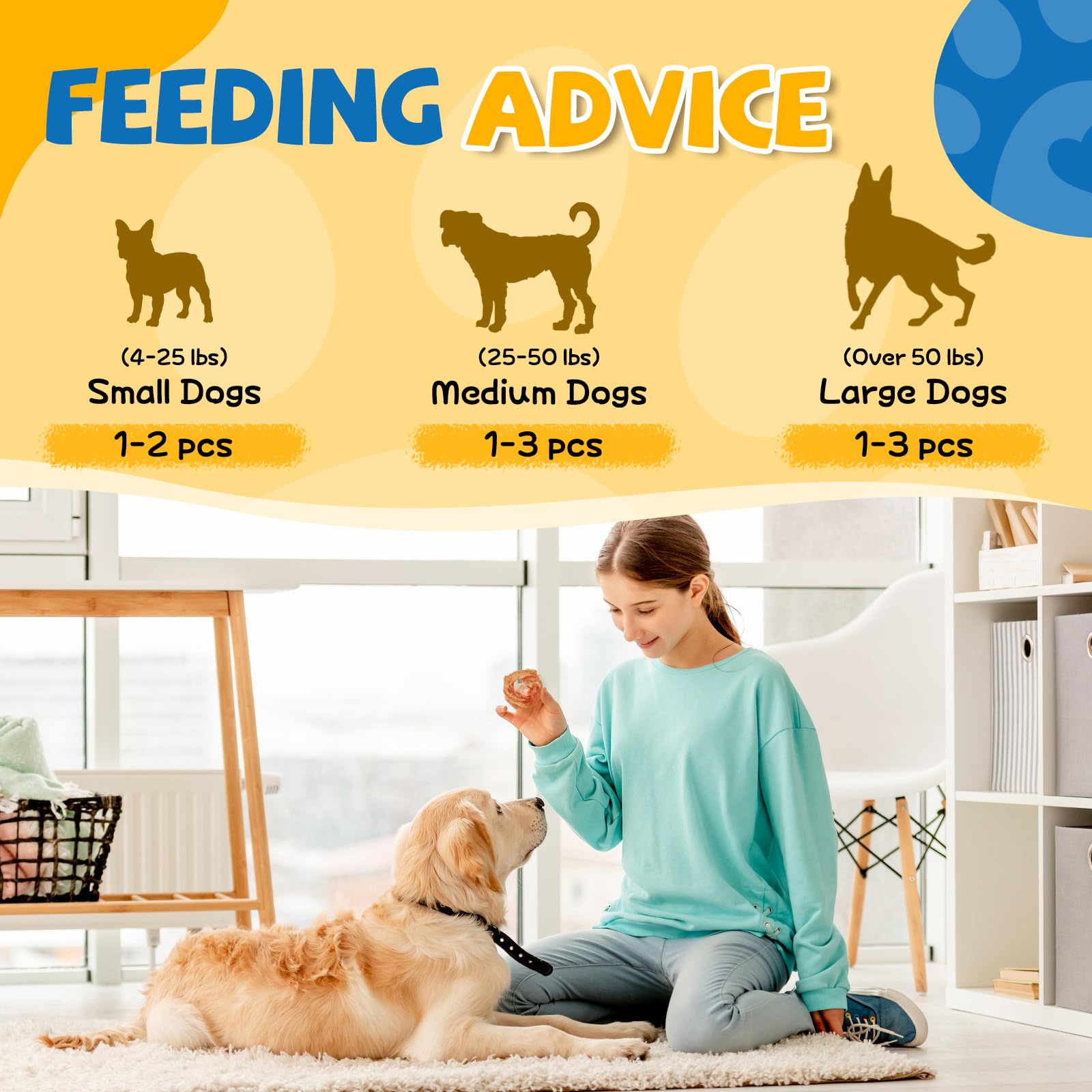 Gazeupon Dog Treats Chicken Jerky Rings coat shine focus suggests healthy coat maintenance.