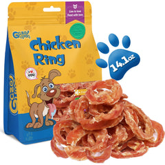 Gazeupon Dog Treats Chicken Jerky Rings packaging highlights natural ingredients for healthy training rewards.