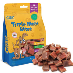 gazeupon dog treats triple-flavor bites show chicken-duck-beef textures for training rewards
