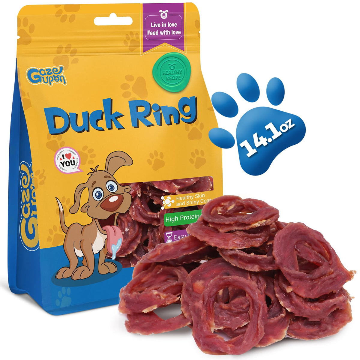 gazeupon duck jerky rings packshot shows natural training rewards for dogs