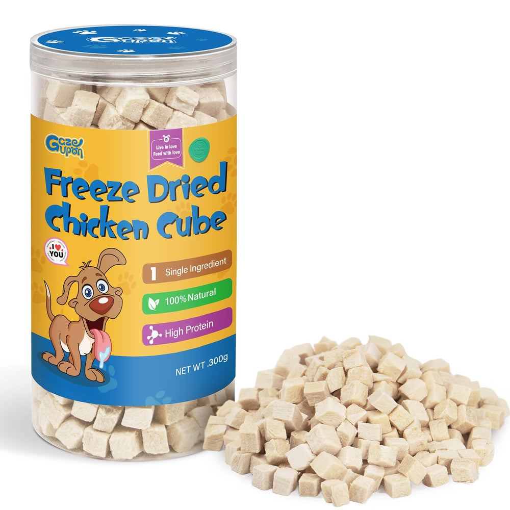 GazeUpon freeze-dried chicken treats in a jar for dogs and cats boosting protein snack options.