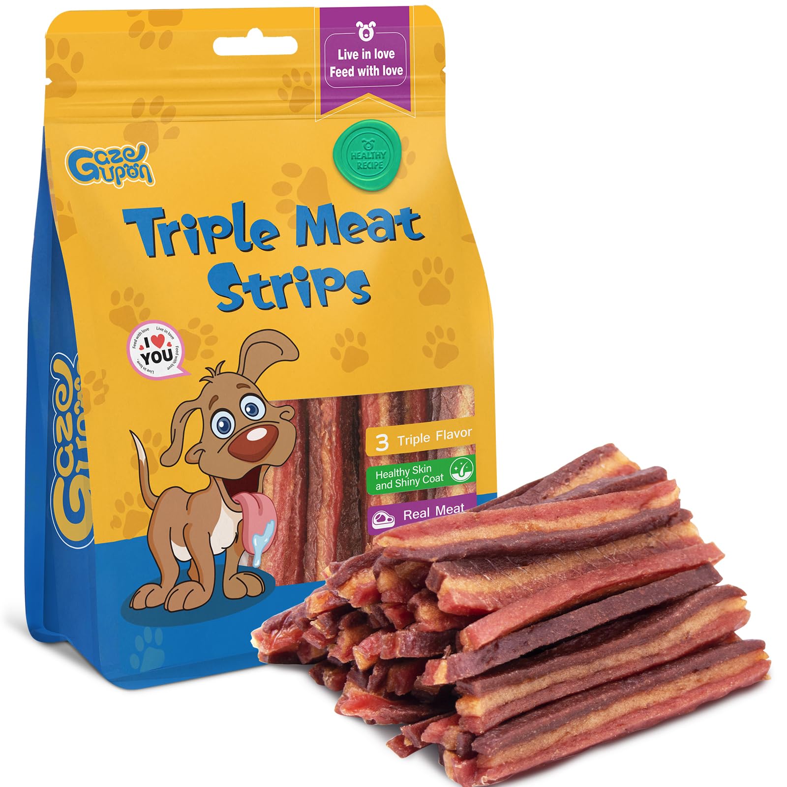 Gazeupon soft dog jerky triple-flavored chicken-duck-beef blocks for large dogs, a tasty training reward.