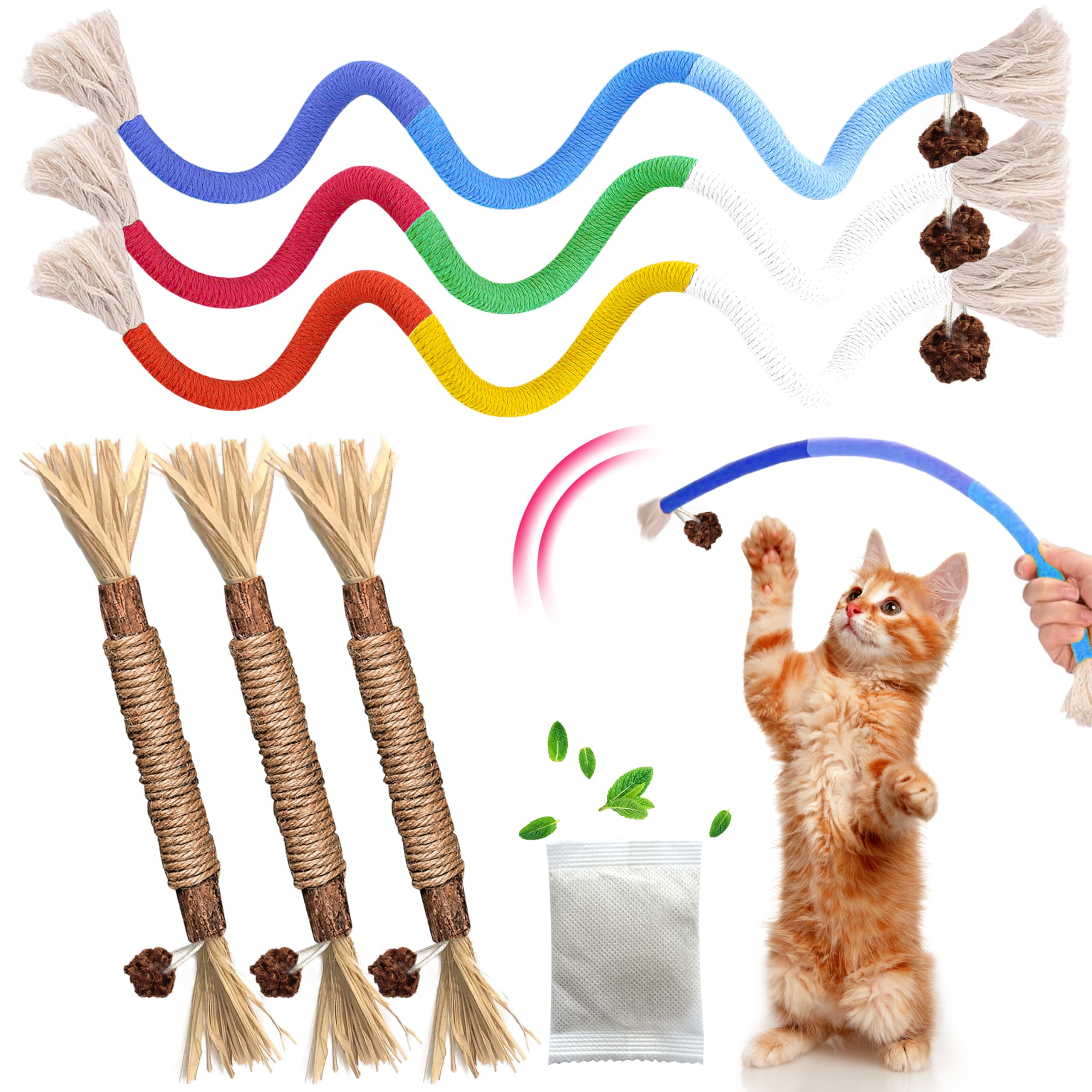 GBSYU chew rope with silvervine stick for indoor cats stimulating play and stress relief