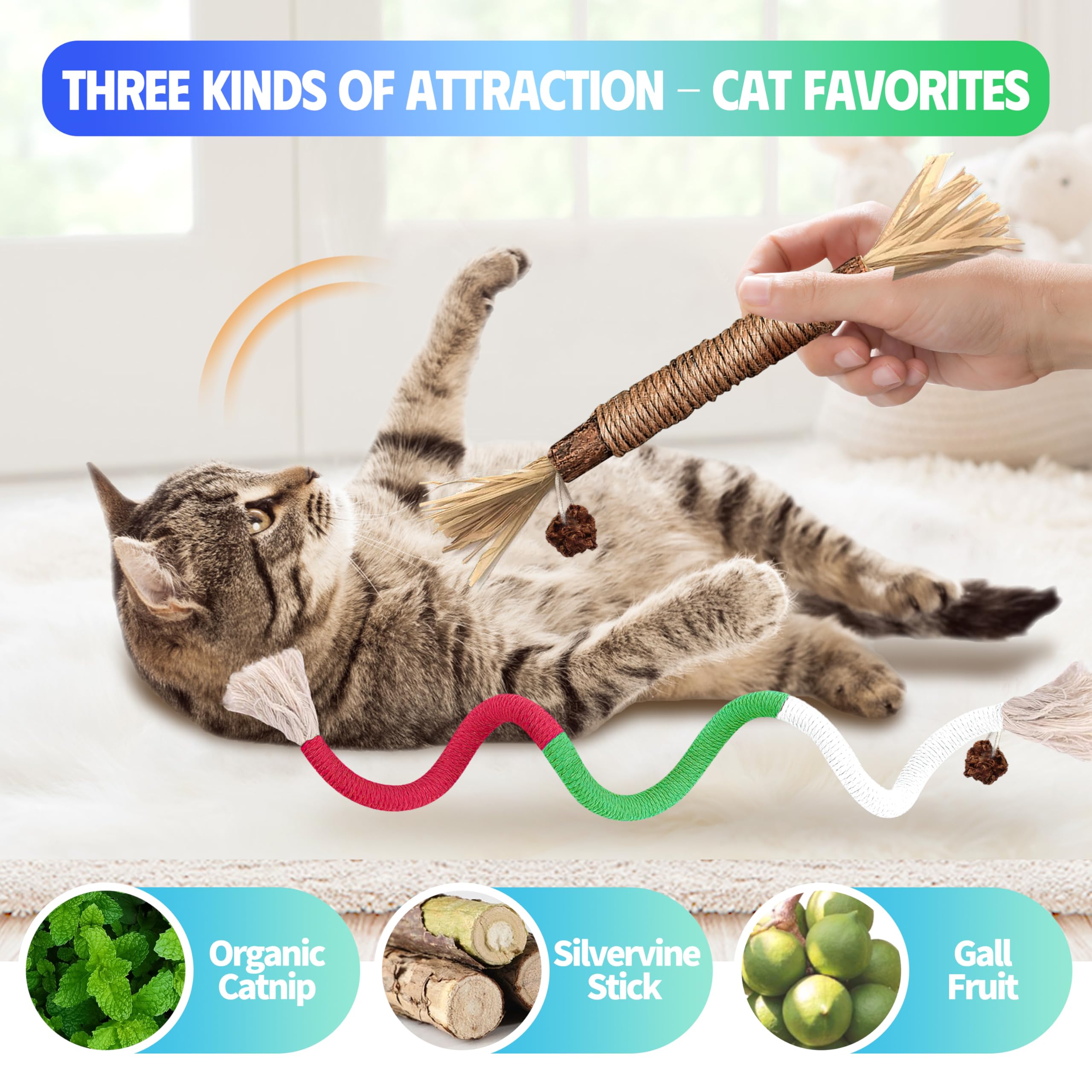 GBSYU cat toys show premium handwoven rope and silvervine sticks for engaged play