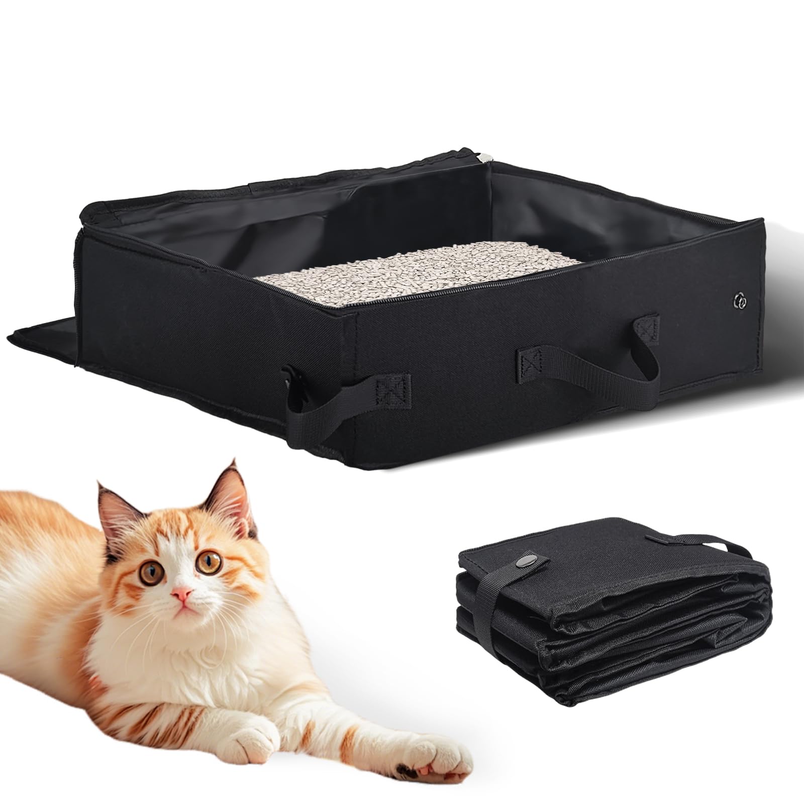 GCVOPTON portable travel litter box folded for compact packing and transport.